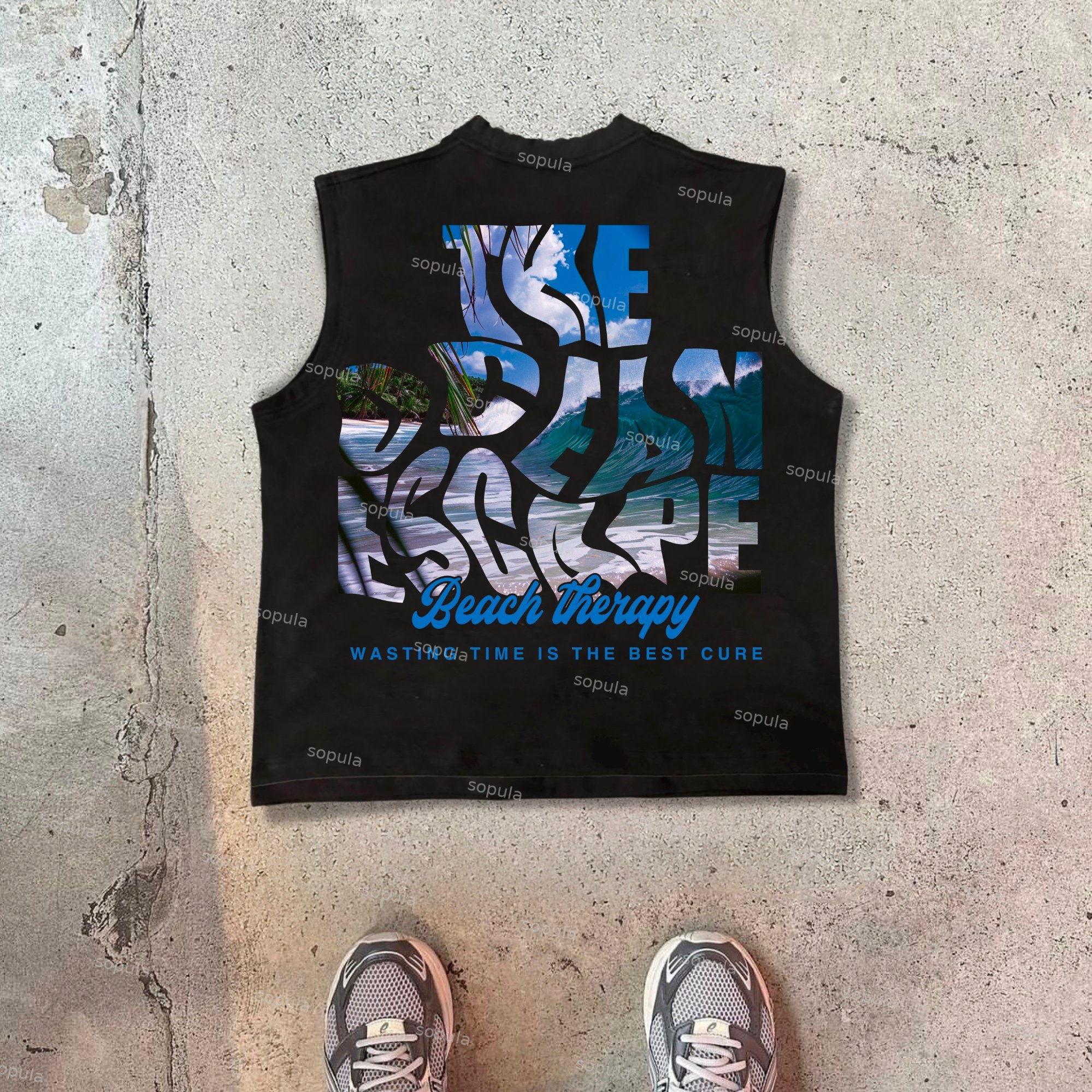 Casual Surfing Alphabet Slogan Printed Cotton Tank Top - Sopula｜Premium Graphic Tees & Graphic Clothing