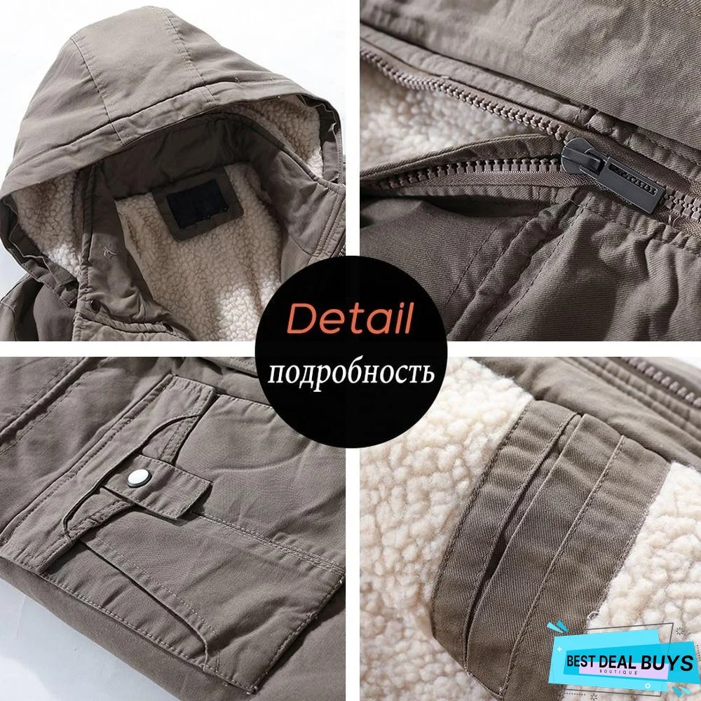 Men Long Casual Thick Warm Fleece Jacket Parkas Men Outfit Fashion Fur Collar Hooded 100% Cotton Coat Parkas