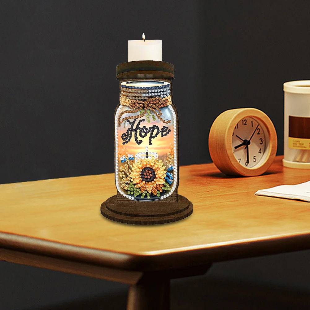 Wooden Hope Candle Bottle 5D DIY Diamond Painting Candle Holder Decor for Adults
