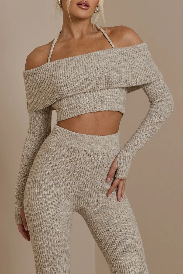 Two-Piece Knit Cropped Sweater and Leggings Set