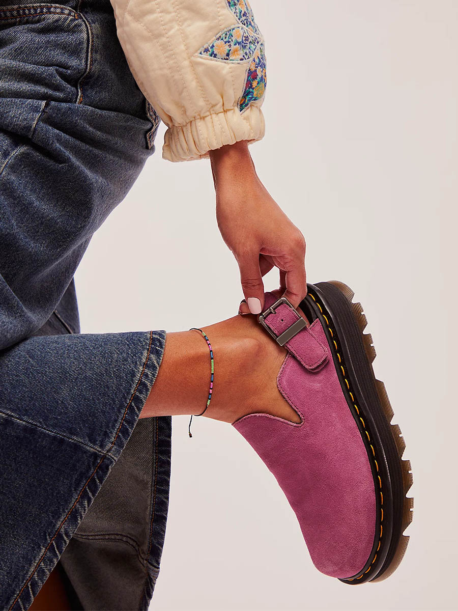 Fuchsia Faux Suede Round Toe Two-way Wear Platform Mules