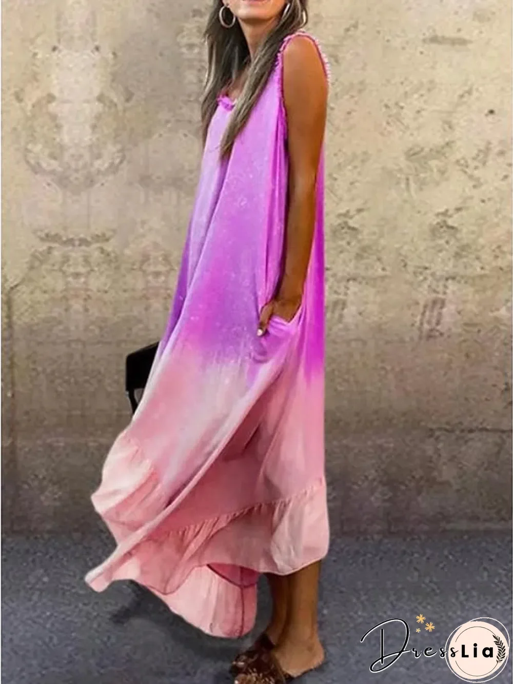 Women's A-Line Dress Midi Dress Sleeveless Tie Dye Summer Hot Casual Purple Fuchsia Light Green Light Blue S M L XL XXL 3XL