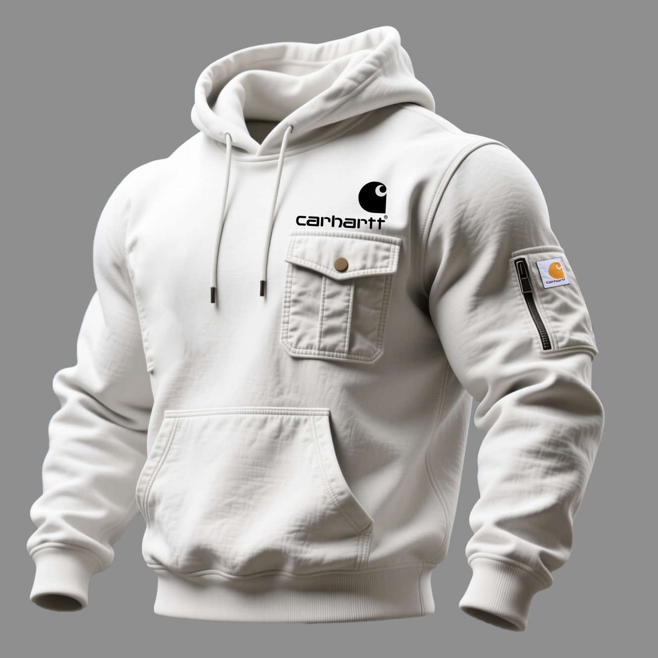 Men's Vintage Outdoor White Pocket Hoodie