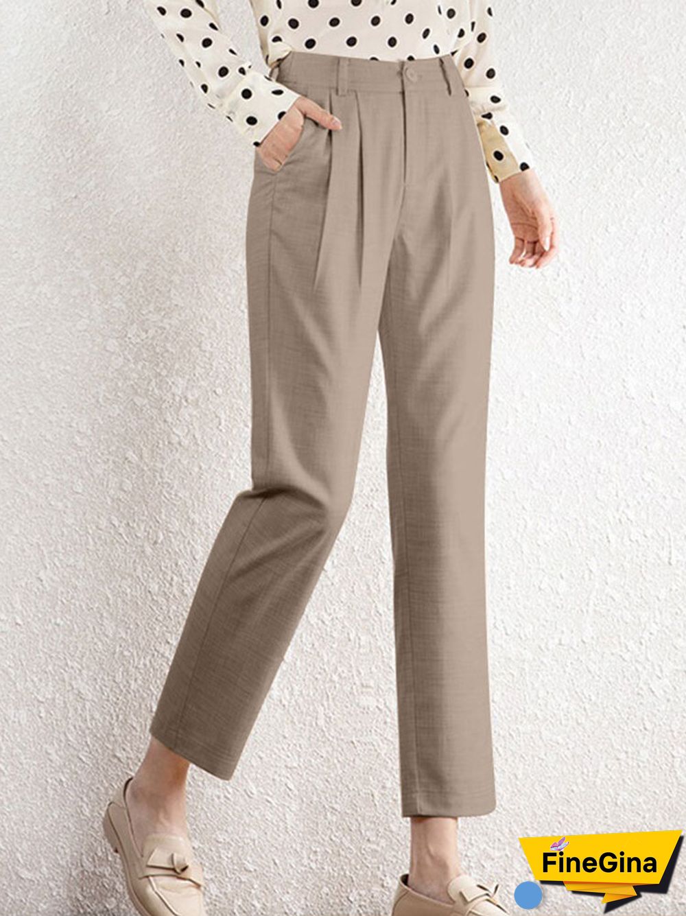 Solid Pocket Pleated Tailored Pants For Women