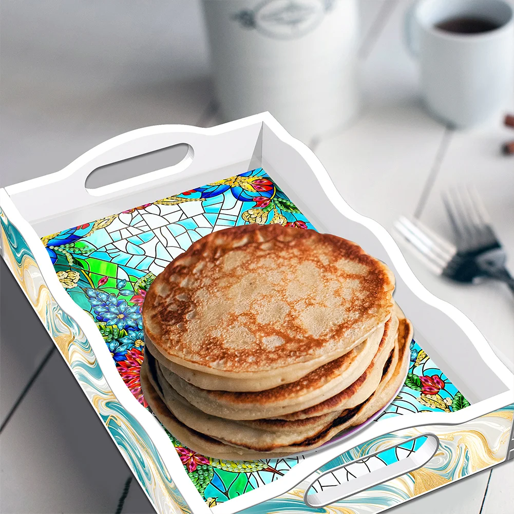 Acrylic Hummingbird Diamond Decorative Serving Tray with Handle for Home Decor