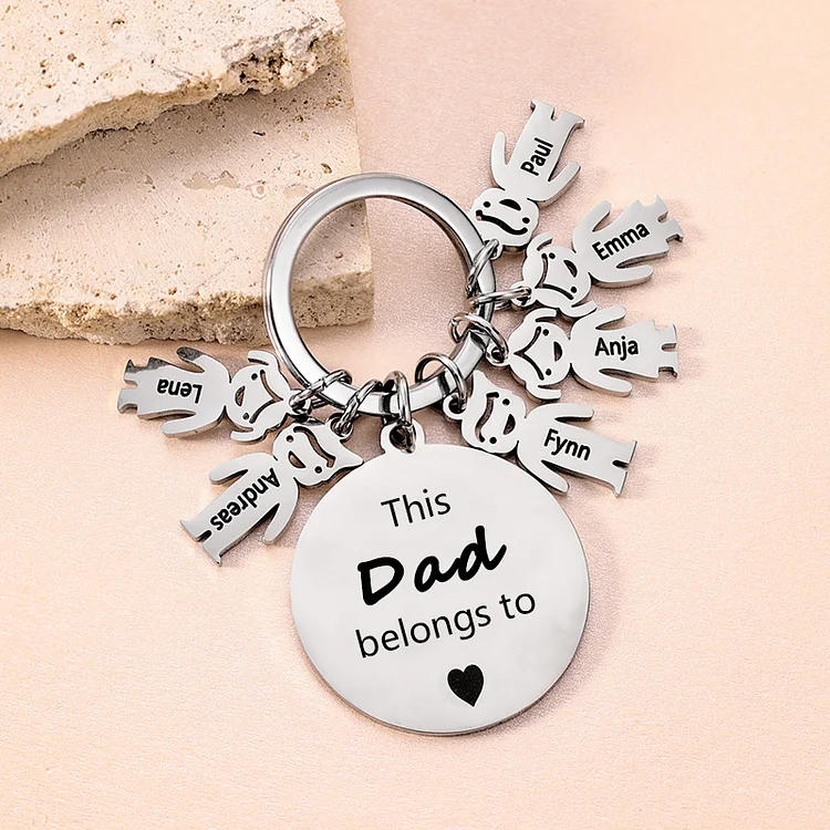 6 Names-This Dad/Grandpa Belongs to...Custom Keychain with Name & Text