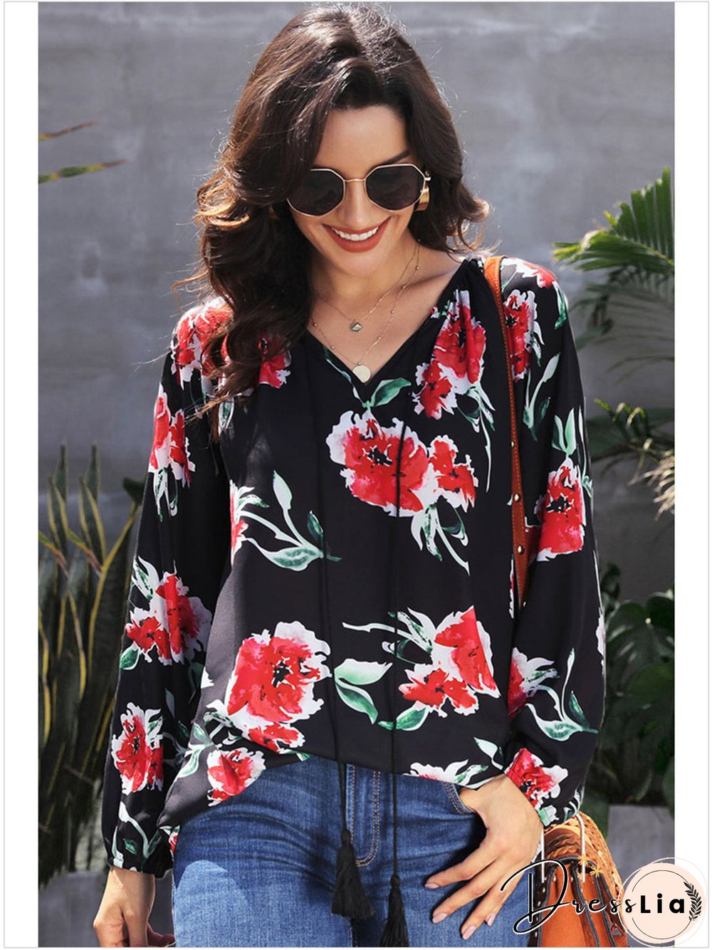 Casual Floral Long Sleeve Top