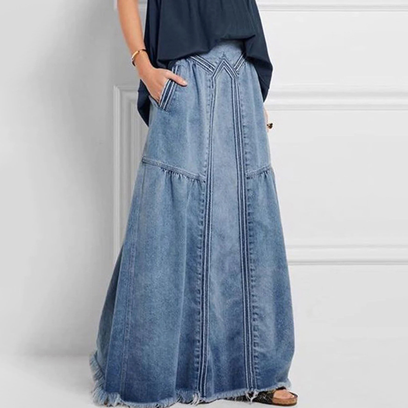 Casual Brushed Elastic Waist Denim Skirt wearshes