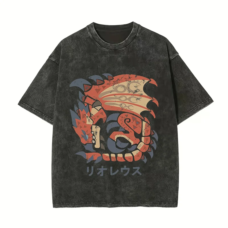 Monster Hunter World Rathalos Printed Unisex Washed T-Shirt