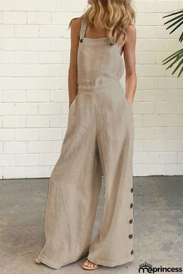 Casual Solid Buckle Square Collar Regular Jumpsuits