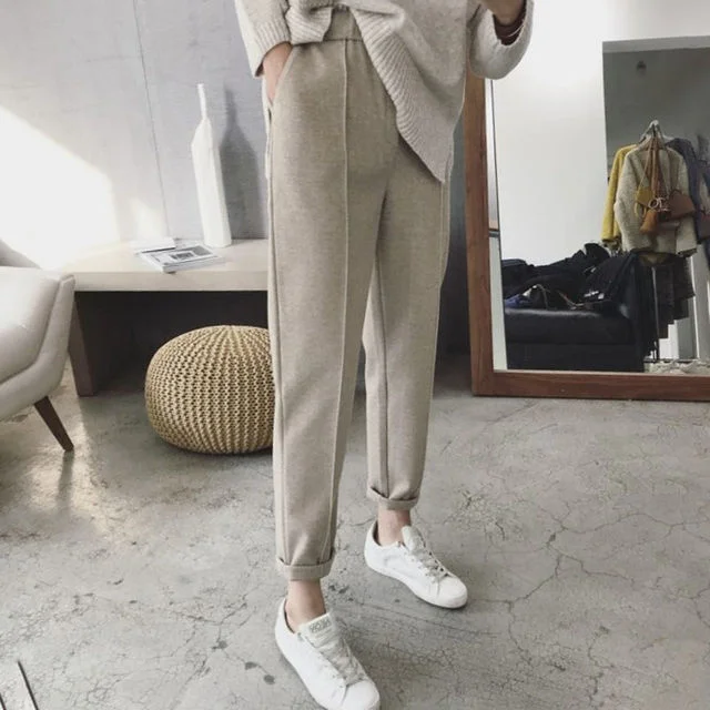 Thicken Women Pencil Pants Spring Autumn Trousers Style Wool Female Harem Pants Loose Female Trousers Capris