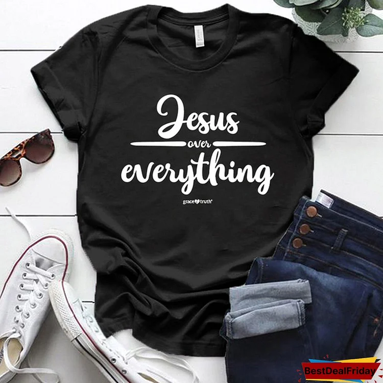 Women's Crew Neck Jesus Shirts; Short Sleeve Blouse; Faith Tshirt; God Shirts; Christian Shirts; Womens Tops Size S-3XL
