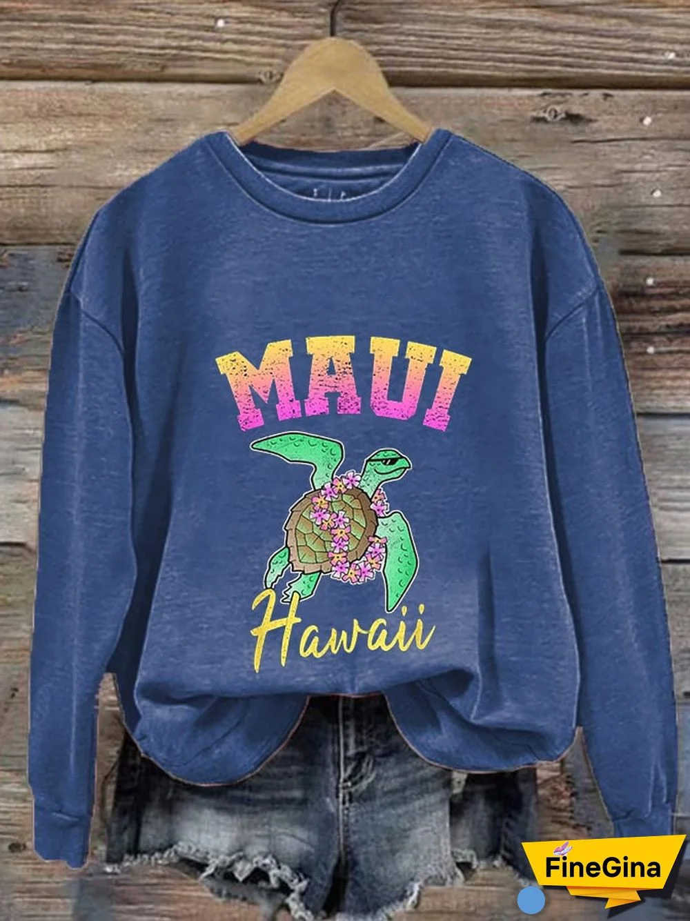 Women's Maui Hawail Sea Turtle Print Casual Sweatshirt