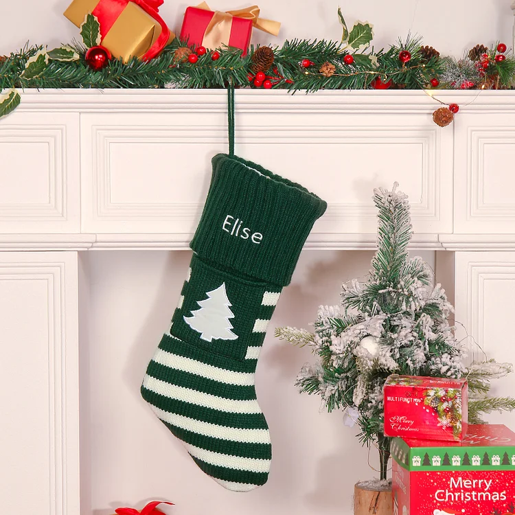 Adornos de medias navideñas con árbol o nieve Bolsa de regalo 1 Nombre personalizado
