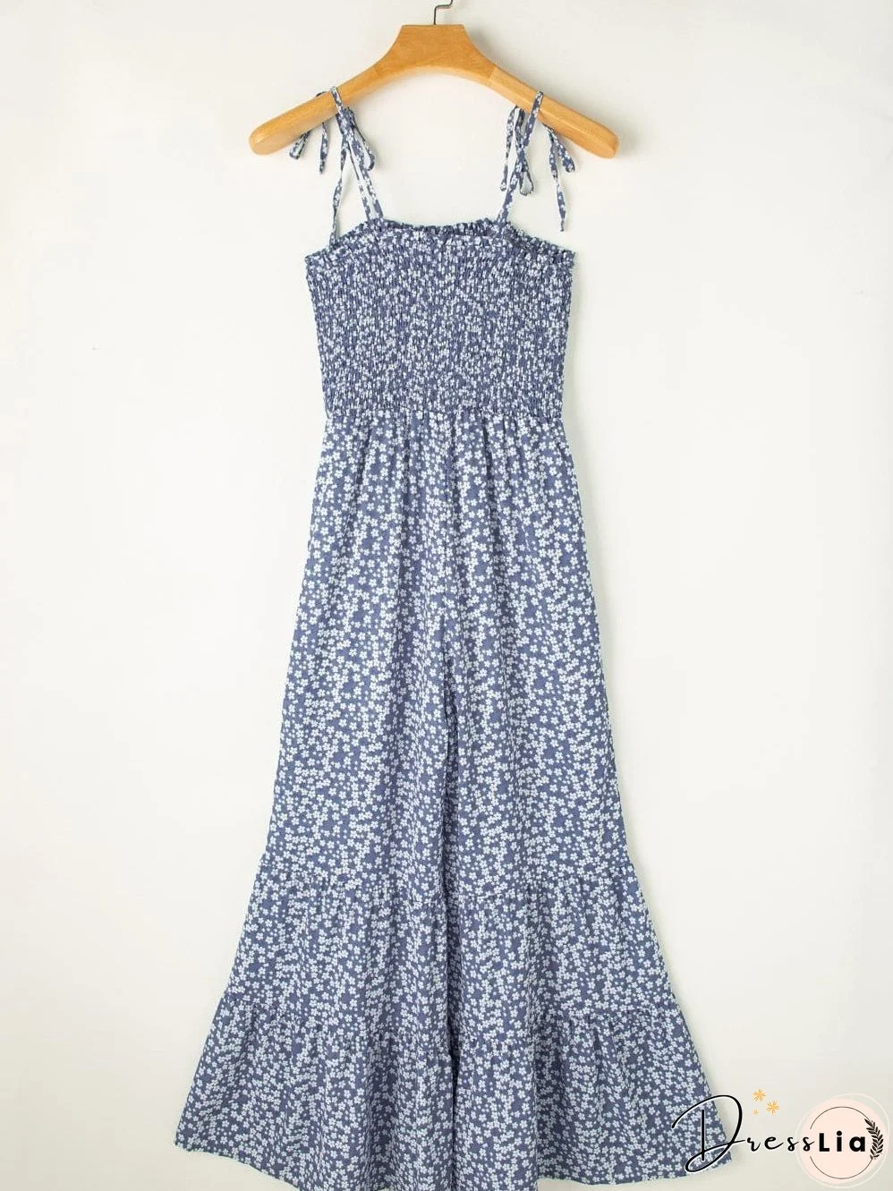 Blue Twilight Floral Dream Jumpsuit with Smocked Bodice and Delicate Straps