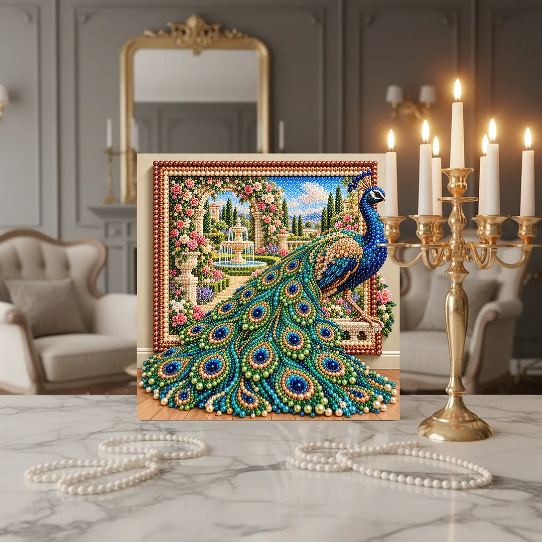 Framed Bead Painting Kit Pearl Peacock for Adults 11.81x11.81in