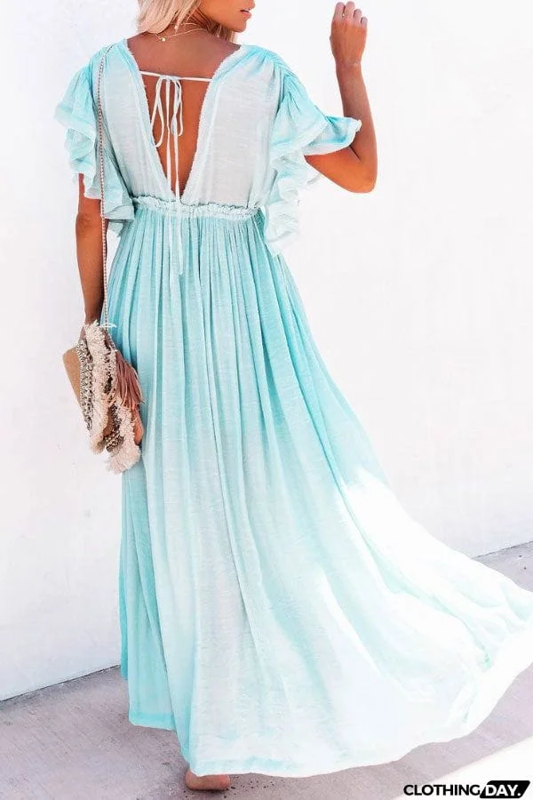 Fairy Air Fluttering V-neck  Ruffle Sleeves Dress