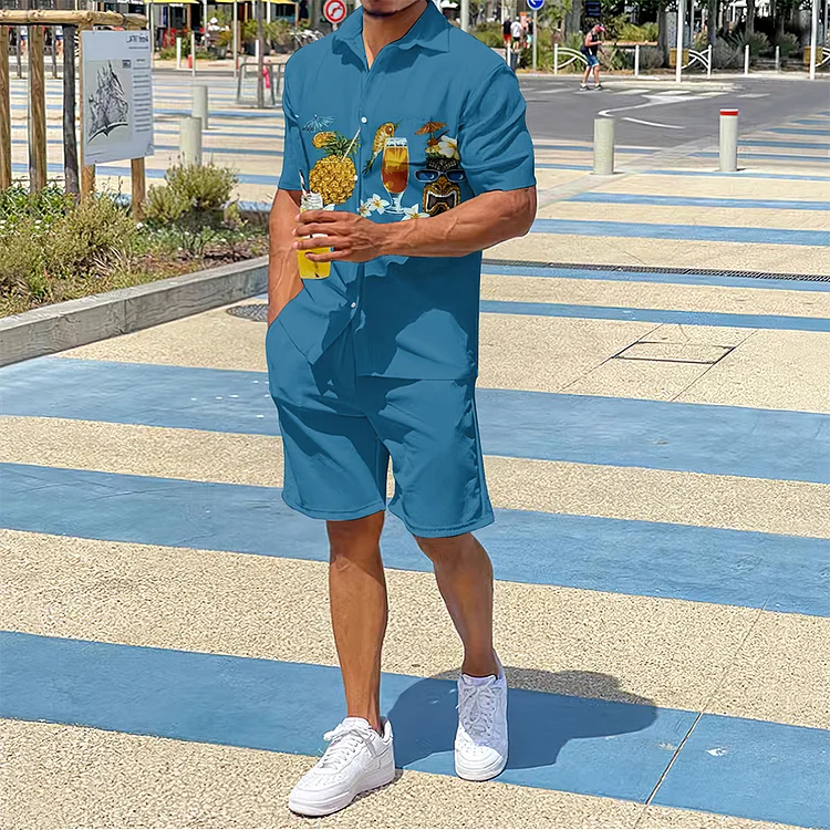 Broswear Tiki Tropical Cocktail Vacation Shorts Shirt And Shorts Co-Ord