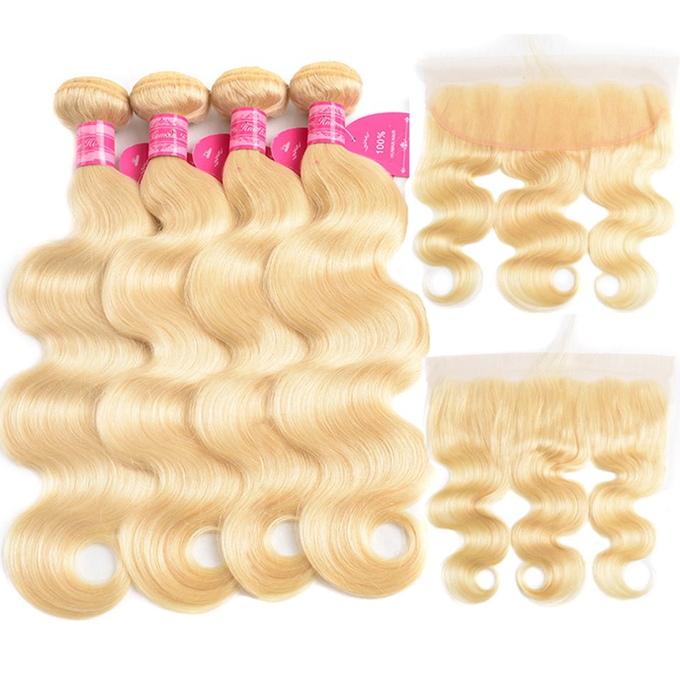 Vallbest Hair Virgin Human Hair Blonde Body Wave Hair 4 Bundles With 13X4 Lace Frontal #613 Blonde US Mall Lifes