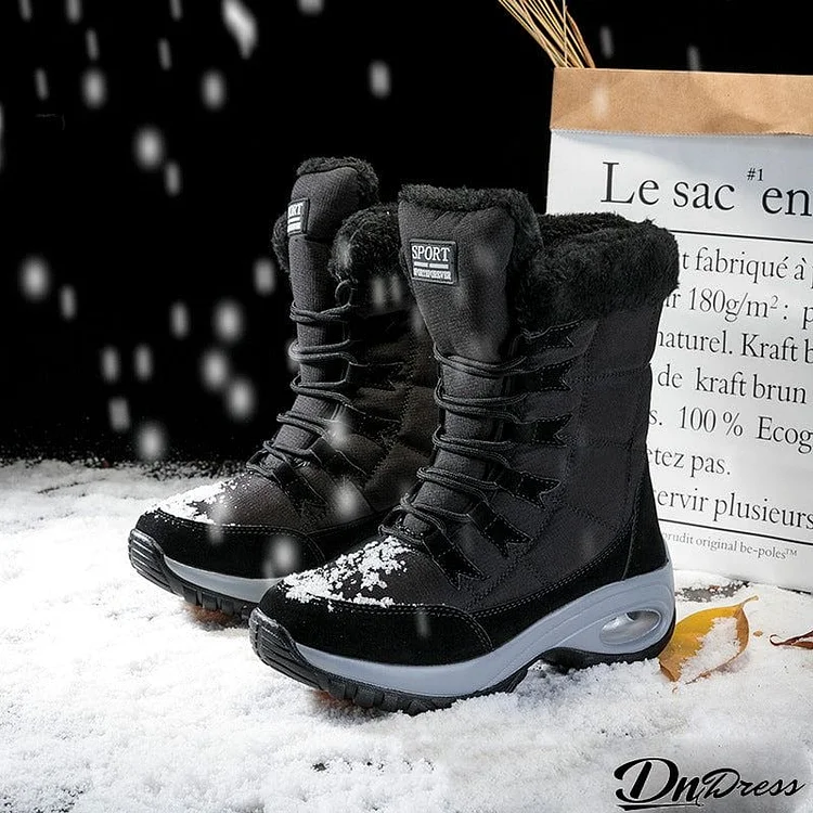 Winter Outdoor Warm High-Top Wedge Platform Lace-Up Fleece Lining Snow Boots