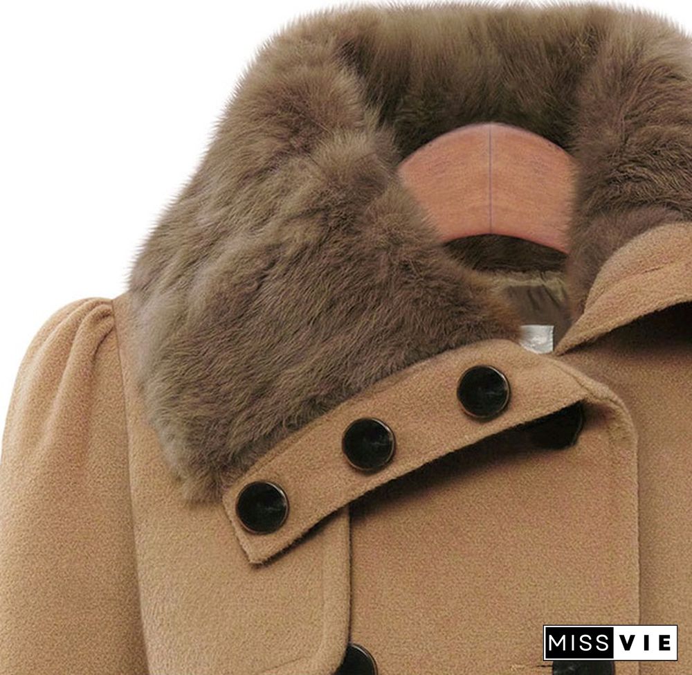Winter Coat Womens Wool Blend Jacket Warm Lady Fur Collar Peacoat Woolen Jackets Plus Size