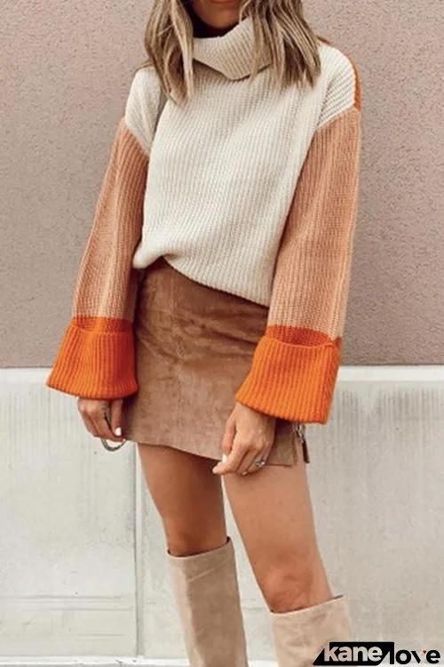 Pumpkin Oversized Color Block Sweater