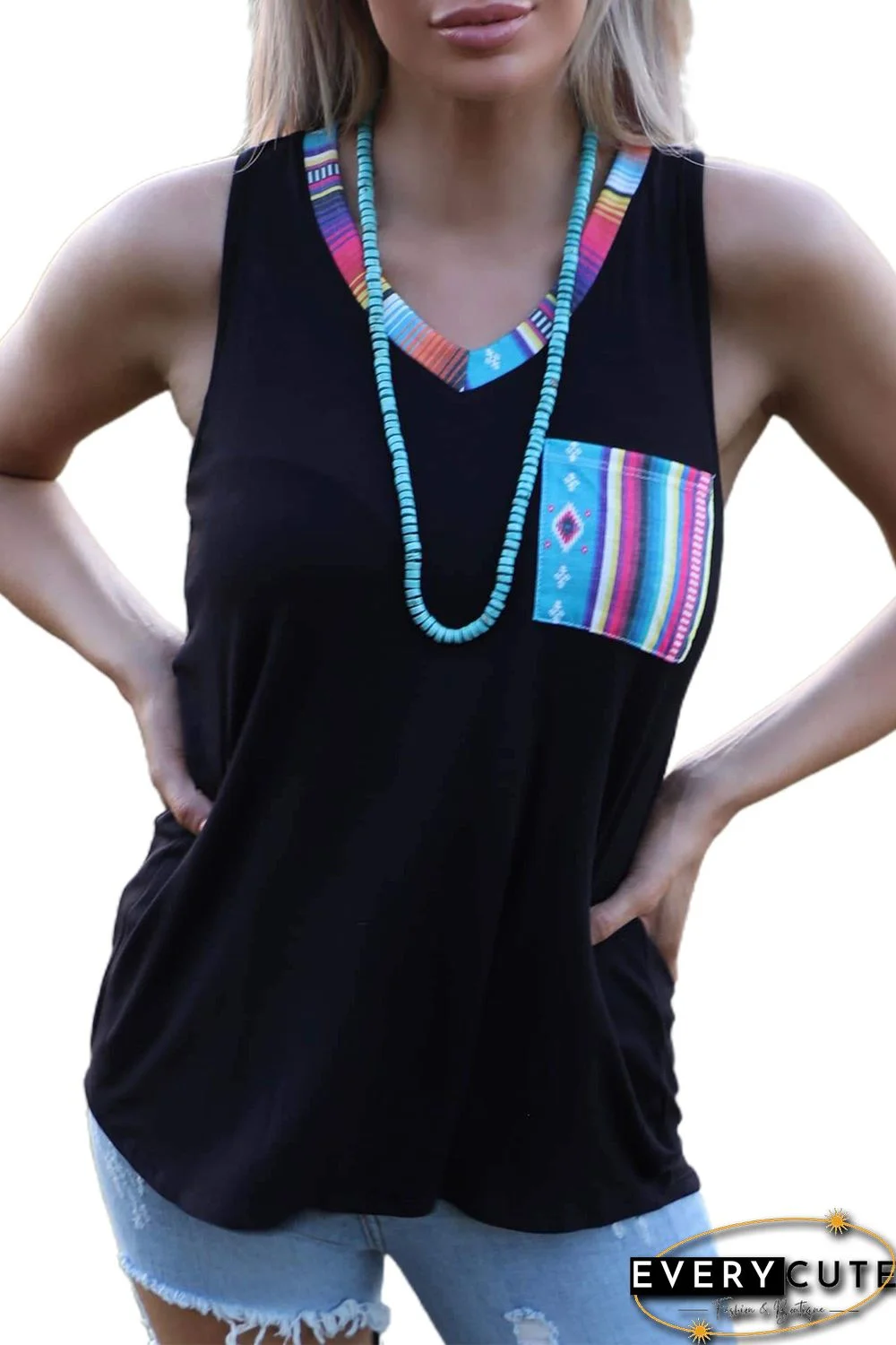 Tribal Patchwork V-neck Tank Top