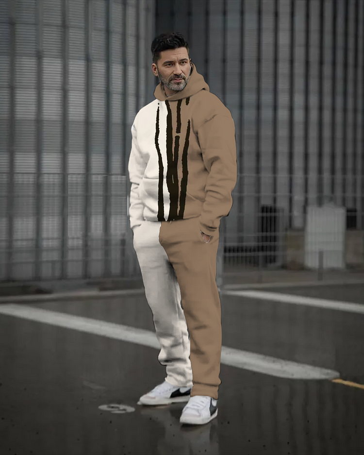 Men's Gradient Color Block Print Hoodie Set 156