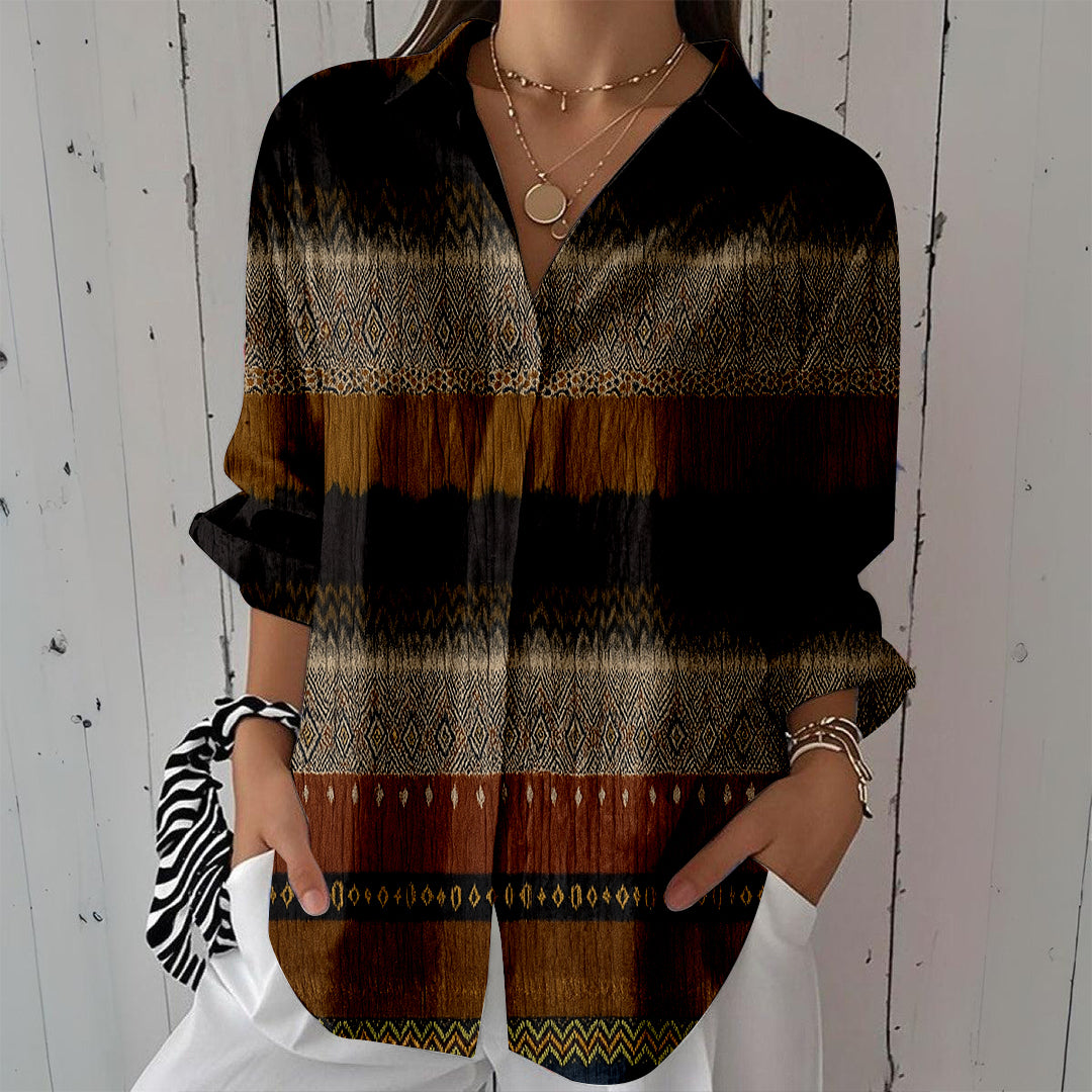 Women Long Sleeve V-neck Graphic Floral Printed Top