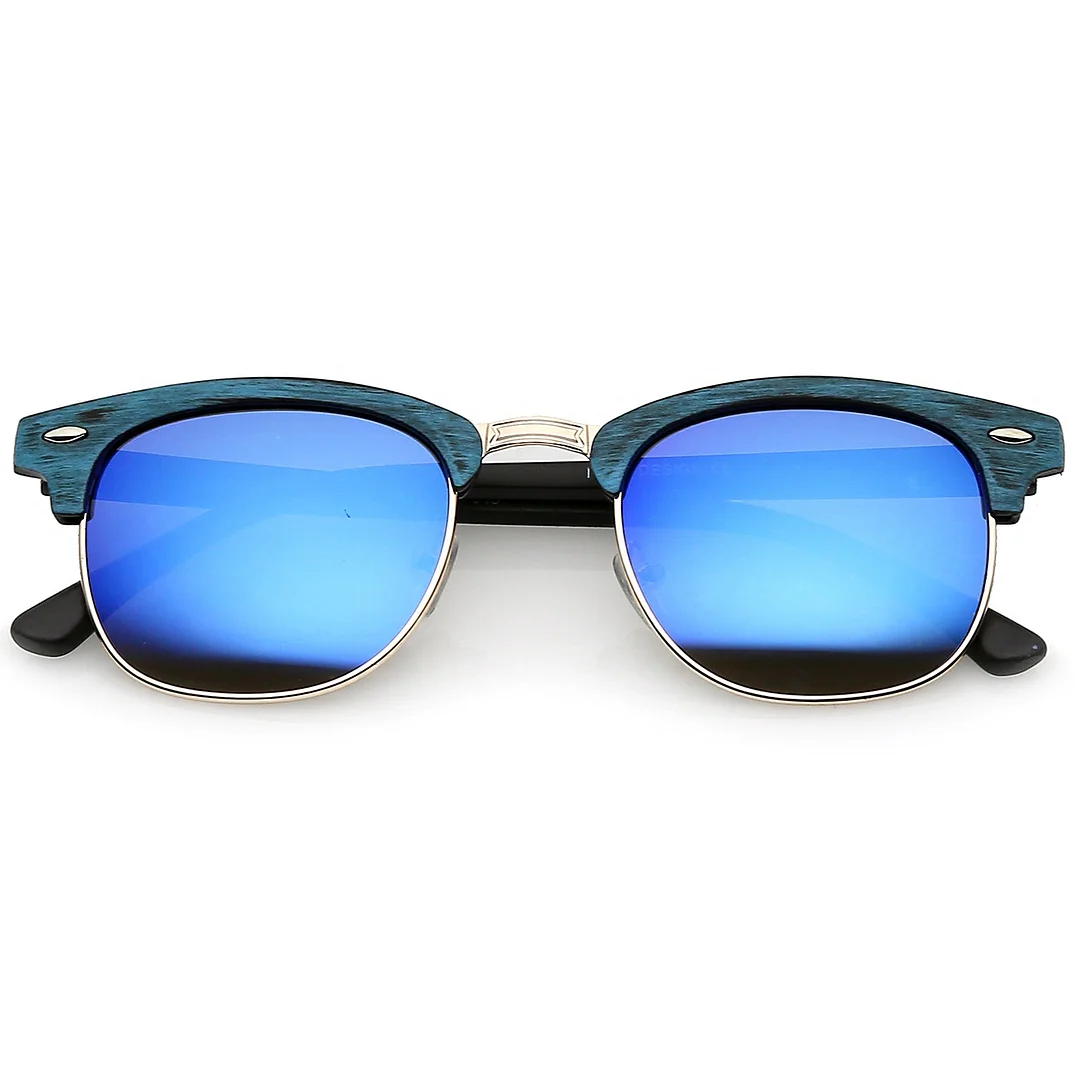 Modern Wood Textured Horn Rimmed Square Lens Half Frame glasses 50mm