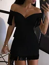 Off-The-Shoulder Tasseled Solid Color Sexy Slim Mini Dress