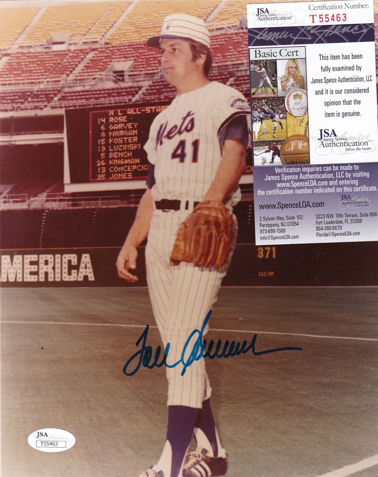 TOM SEAVER NEW YORK METS 1976 JSA AUTHENTICATED ACTION SIGNED 8x10