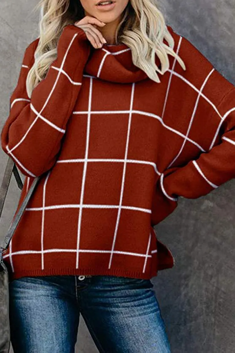 Turtleneck Plaid Casual Sweater