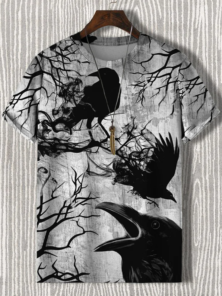 Men's Viking Crow Symbolizing Death Art Print T-Shirt