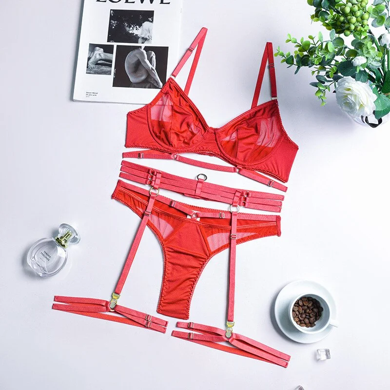 MIRABELLE Sensual Lingerie Sexy Transparent Lace Patchwork Erotic Underwear Set Sensual Garters Short Skin Care Kits Exotic Set