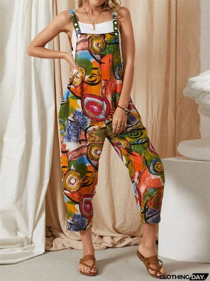 Ladies Personality Retro Colored Graffiti Jumpsuits