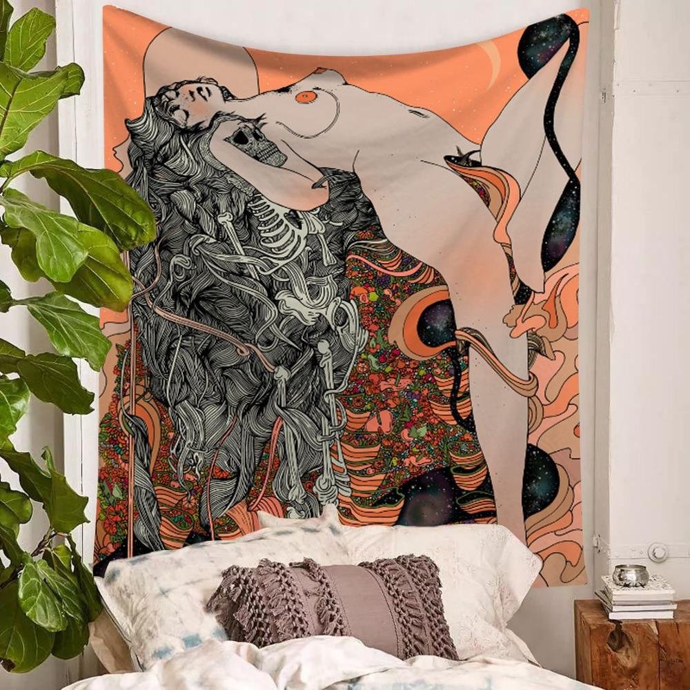 Watercolor Banshee Tapestry Wall Hanging Polyester Thin Section Nordic Girl Bedroom Painting Beach Towel Yoga Mat