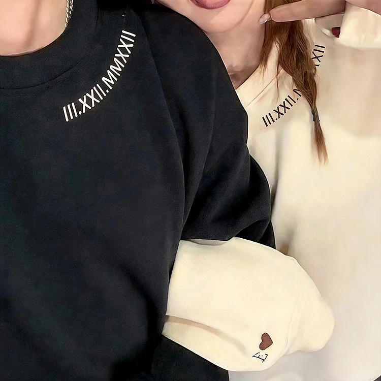 Custom Roman Numeral Embroidered Matching Sweatshirt, Personalized Couples Gifts