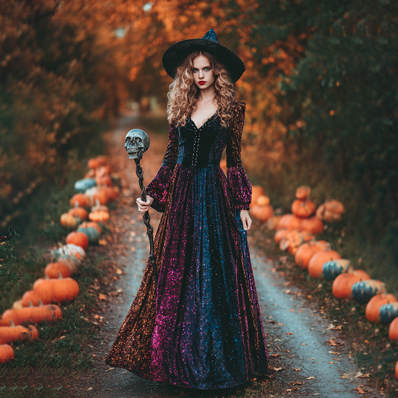 retro halloween dresses Women Vintage Halloween Costumes Dress Qararli