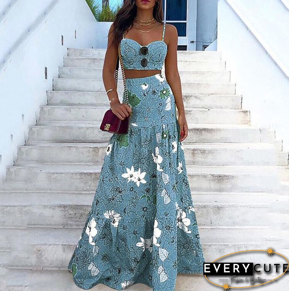 Summer New Sexy Ladies Print Dress Women Casual Sling Hollow High Waist Boho Dress Vestido Feminino