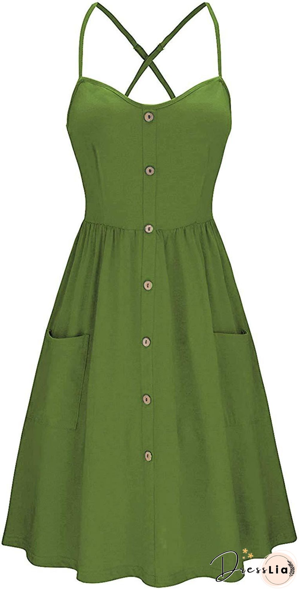 Button Pocket Solid Suspender Dress