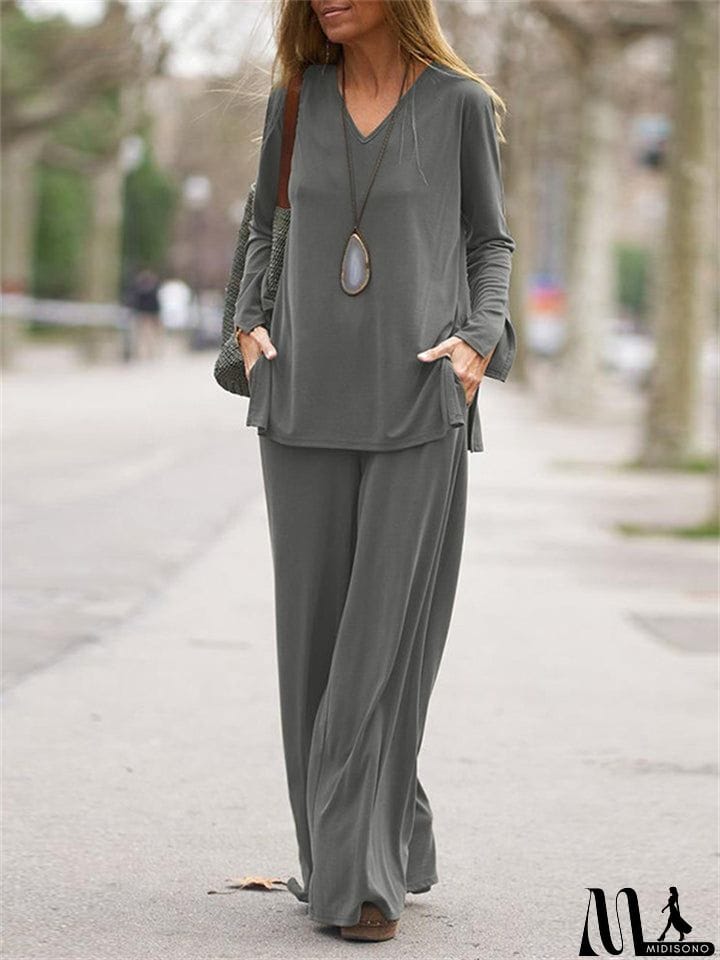 MidiSono - Women's Loose Comfy Long Sleeve 2-Piece Sets