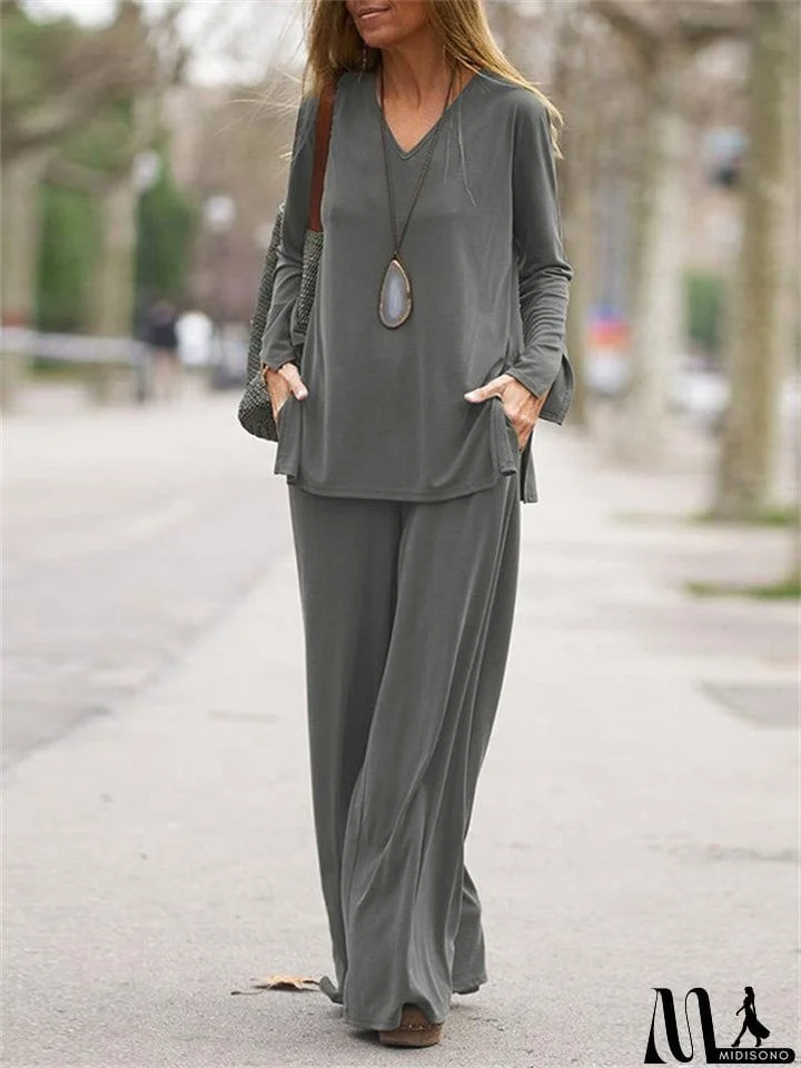MidiSono - Women's Loose Comfy Long Sleeve 2-Piece Sets