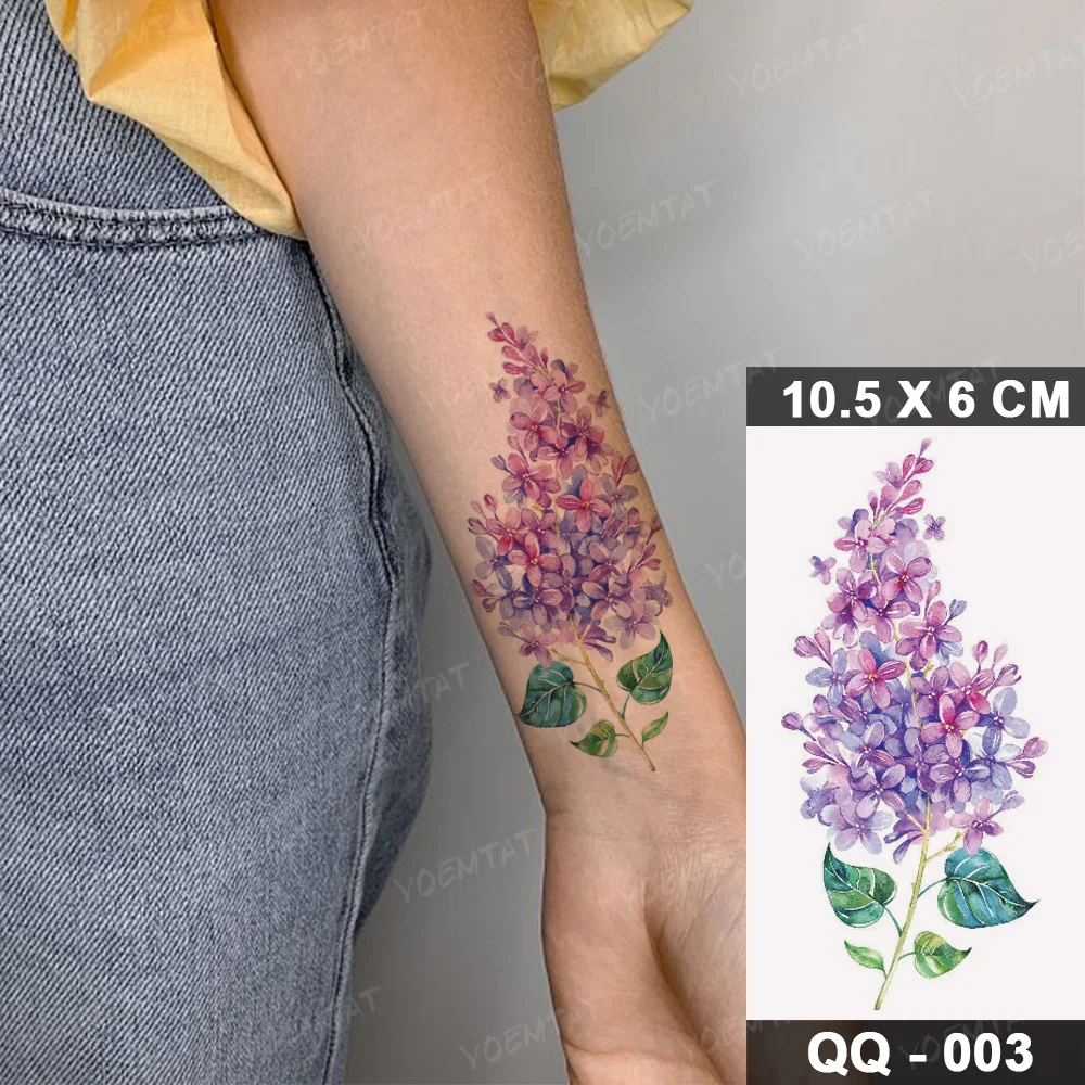 Sdrawing Plant Waterproof Temporary Tattoo Sticker Woman Girl Man Color Flower Flash Tatoo Ankle Body Art Transferable Fake Tatto