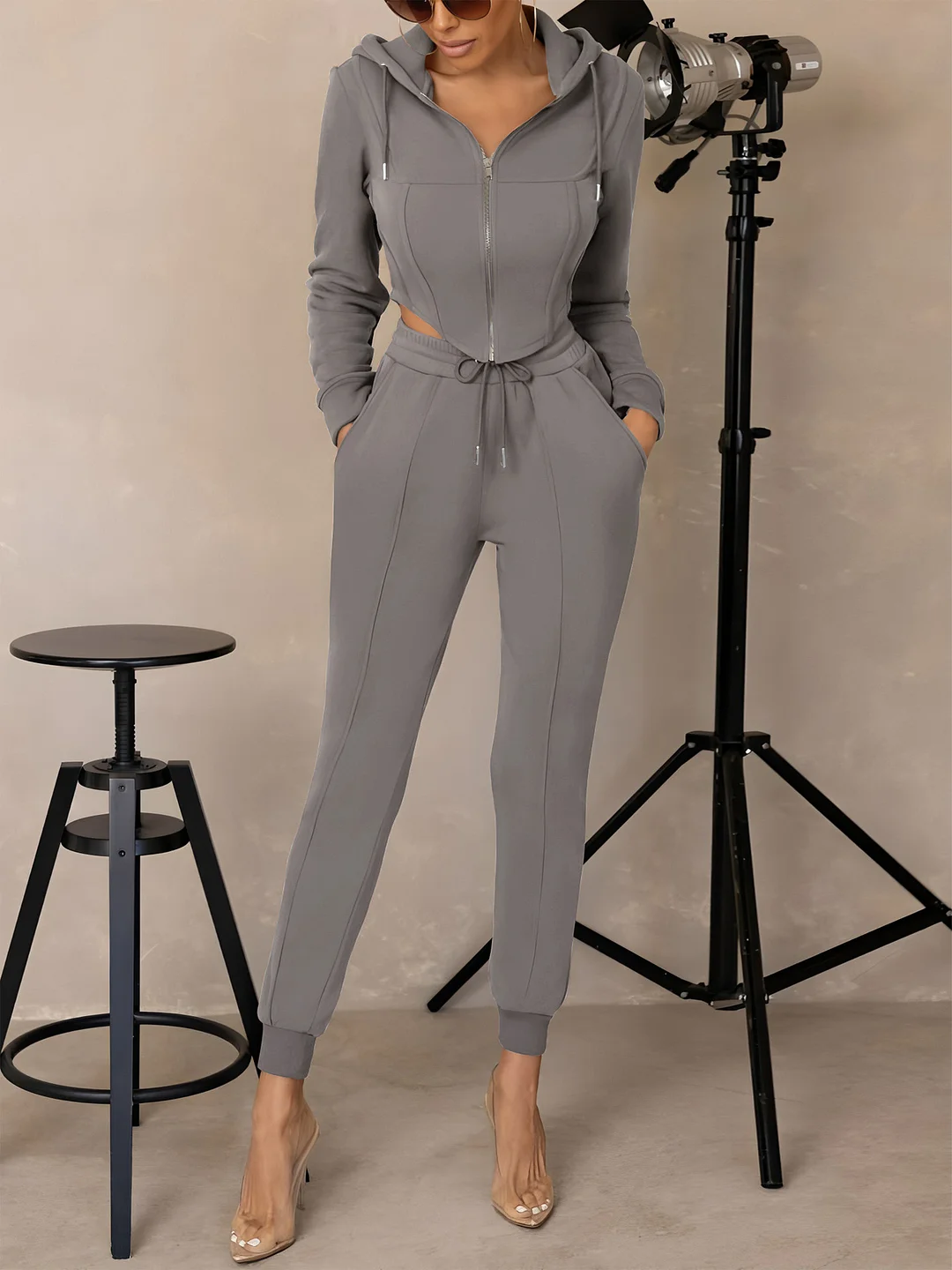 Athvotar Athvotar And Winter Fashion Hooded Short Cone-Shaped Jersey Trousers Casual Sports Suit Woman