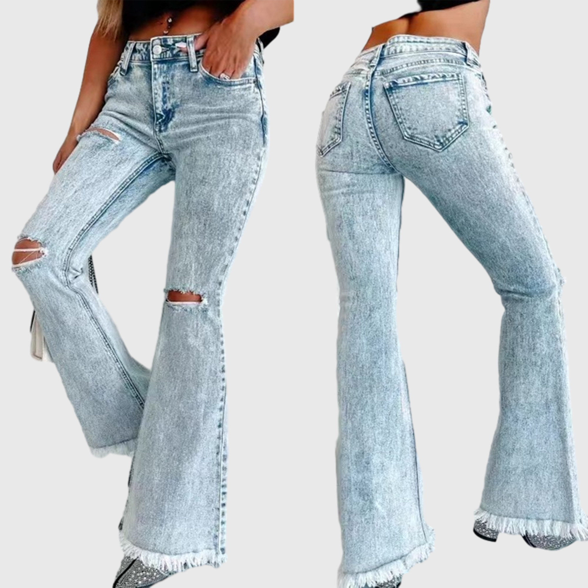 High Waisted Distressed Destroyed Jean Bell Bottom Jeans wearshes