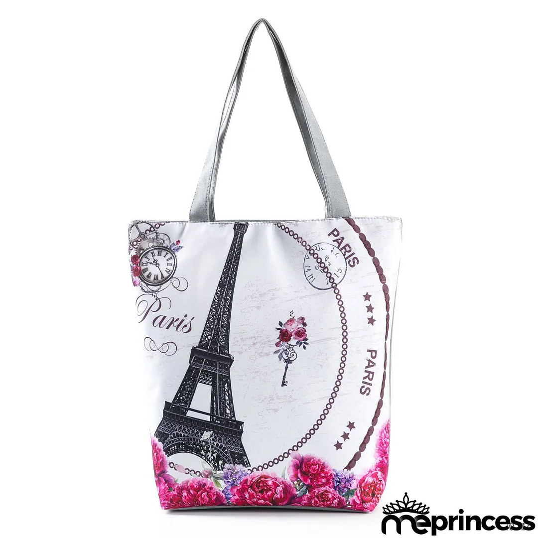 Women's Eiffel Tower Butterfly 3D Print One Shoulder Shopping Bag