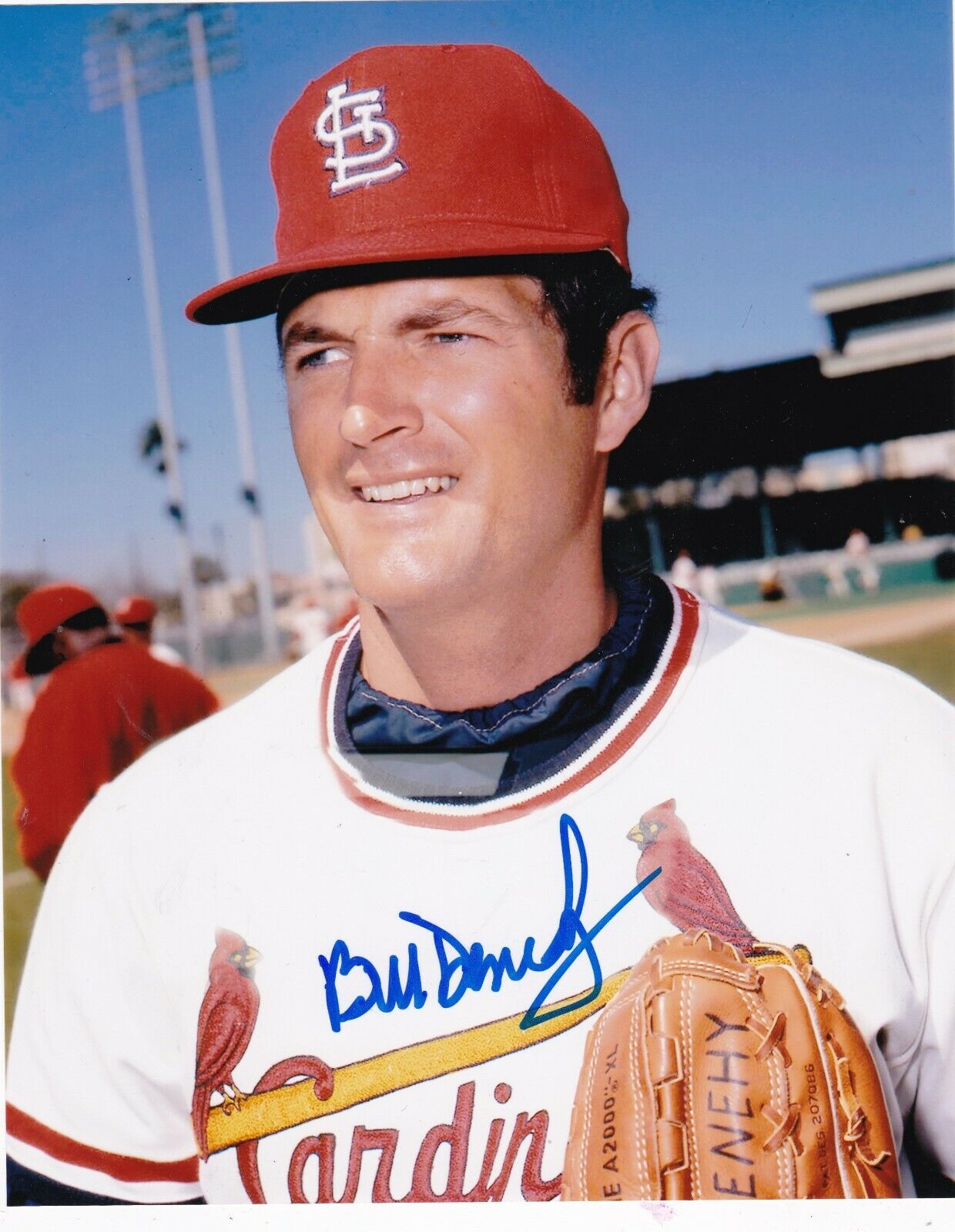 BILL DENEHY ST. LOUIS CARDINALS ACTION SIGNED 8x10