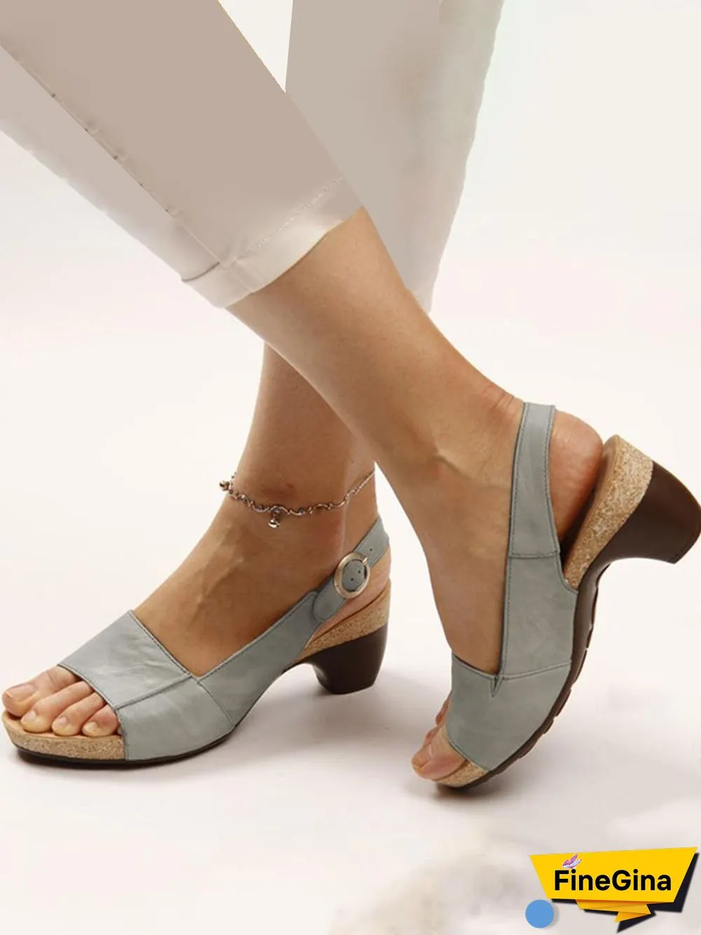 Retro Solid Simple Open Toe Chunky Heel Sandals