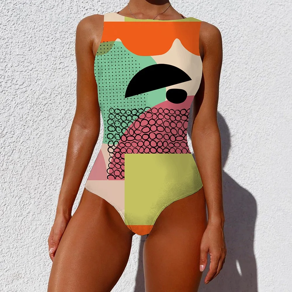 Sexy Print One Piece 2022 Swimsuit Closed Large Size Swimwear Push Up Women Flower Vintage Body Swim Beach Pool Bathing Suit